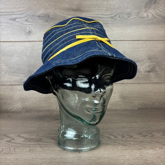 Preston & York Bucket Hat Cap Women's One Size Denim Blue Yellow Lace - Picture 1 of 11